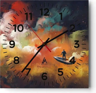 Produktbild von Wanduhr - Quadrat - Glasuhr - Abstraktion Boot - 30x30cm - Schleichendes Uhrwerk - Lautlos - zum Aufhängen bereit - Dekoration Modern - Wanddekoration aus Glas - C4AC30x30-3803