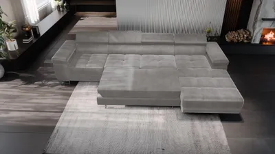 Produktbild von FurMeb24 ECKSOFA LAZZANO MAXI MONOLITH 85 - rechte seite - HELLGRAU - mit bettkasten und schlaffunktion