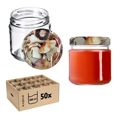 Produktbild von KADAX Einmachgläser mit Deckel "Lerma", Einweckgläser, 200 ml, 50 Stück, Deckel mit Pilzmuster
