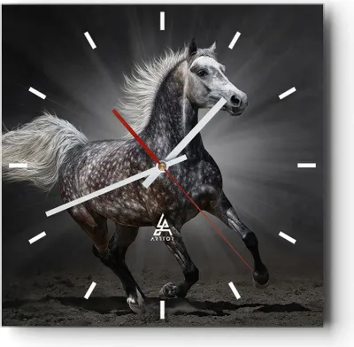 Produktbild von Wanduhr - Quadrat - Glasuhr - Pferd Tier Natur - 30x30cm - Schleichendes Uhrwerk - Lautlos - zum Aufhängen bereit - Dekoration Modern - Wanddekoration aus Glas - C3AC30x30-3593