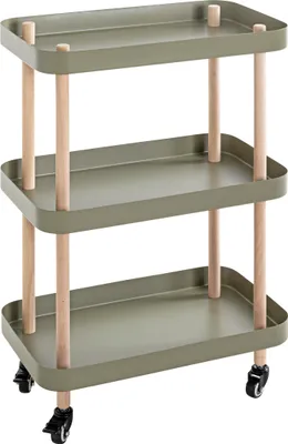Produktbild von HAKU Beistelltisch Regal auf Rollen Servierwagen Schilfgrün, natur - Massivholz, Metall, B/H/T: 50x76x30 cm