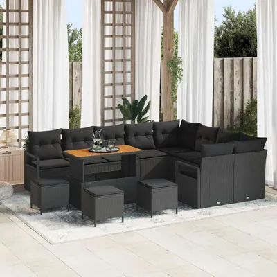 Zdjęcie produktu dla Maison Exclusive - Zestaw mebli ogrodowych (sofa i fotele) składający się z 13 elementów, kolor czarny, wykonane z polirattanu