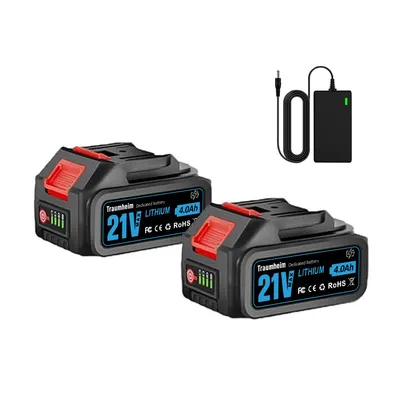 Produktbild von 2PCS 21V 4000mAh Lithium-Ionen Akku für Traumheim Rasentrimmer, Ersatzakku Set mit Ladegerät, Kompatibel mit Traumheim Gartenwerkzeugen