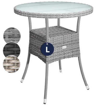 Immagine prodotto di CASARIA® Tavolo Rotondo da Giardino Polyrattan Ø 60 Piano in Vetro 5mm Altezza Regolabile Tavolino Terrazza Balcone