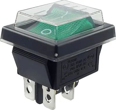 Produktbild von Kippschalter grün Ein-Aus mit wasserdichter Abdeckung, Geräteschalter DPDT, 4-polig 250V 16A Wippschalter beleuchtet