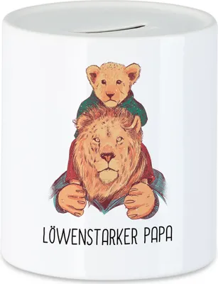Produktbild von Löwenstarker Papa Spardose Spruch Löwenpapa Vatertag Geschenkidee Bester Papa Dad