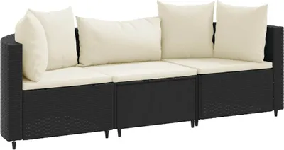 Obrázok produktu pre vidaXL 3-dielna záhradná sedacia súprava s vankúšmi Black Poly Rattan