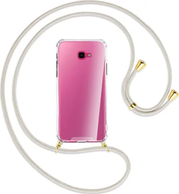 Produktbild von Handykette Backcover-Schutzhülle mit Band (Metall goldfarben) für Samsung Galaxy J4 Plus - broken white
