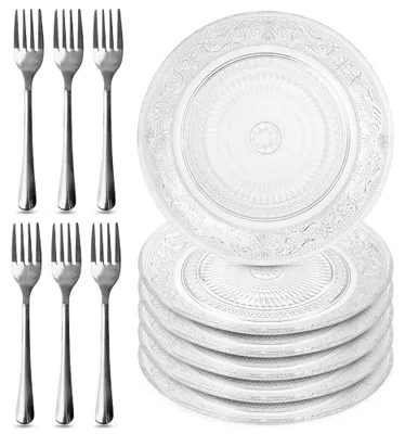 Immagine prodotto di Vilde | Set dessert 12 pezzi - 6 piatti in vetro Ø 18 cm - 6 forchettine da torta - Lavabile in lavastoviglie
