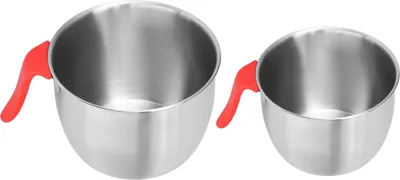 Produktbild von Rührschüssel aus Edelstahl mit Griff, rutschfest, tief, spritzwassergeschützt, ideal zum Eierquirlen und Servieren von Salaten (2800 ml + 3600 ml)