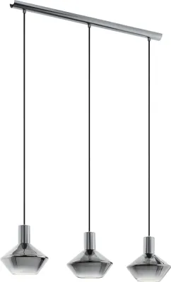 Produktbild von EGLO Pendelleuchte Ponzano, 3 flammige Hängelampe modern, Hängeleuchte aus Metall und bedamptem Glas, Esstischlampe, Wohnzimmerlampe, E27