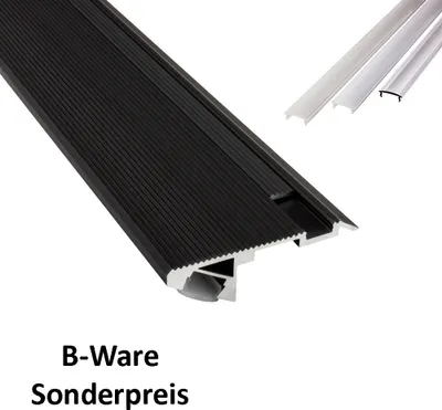 Produktbild von - T-STA 30° LED Alu Treppenprofil Treppenwinkel Profil Stufen schwarz 2m milky