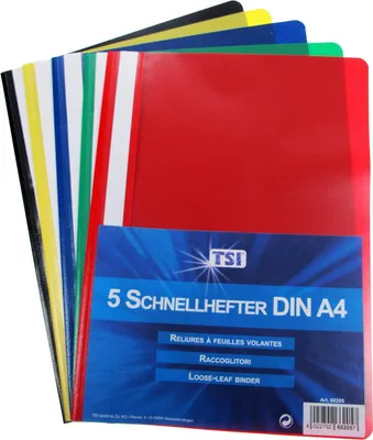 Produktbild von 5 Schnellhefter DIN A4 / PP / Farbe: je 1x schwarz, gelb, blau, rot, grün