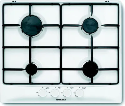 Image de Glem Gas GT64WH, Blanc, Encastrable, 60 cm, Gaz, 4 zones/zones, 4 zones/zones