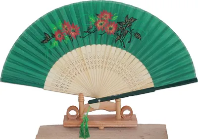 Produktbild von 094 Tanz-, Deko-, Sommer,- Zier- Fächer, Pfau grün Bambus
