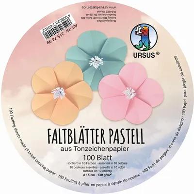 Produktbild von Faltblätter Pastell Ø 15 cm, 100 Blatt in 10 Farben sortiert