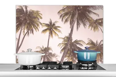 Obrázok produktu pre MuchoWow® Kuchynský splashback - Kuchynský backsplash - Ochrana steny sporáka a drezu - Červenajúce sa palmy 100x65 - Alu dibond (alternatíva skleneného splashbacku) - Tepelne odolný - Splashback sporáka - Ochrana dlaždíc - Kuchynský backsplash - Ochrana steny kuchyne - Dibond - Splashback sporáka