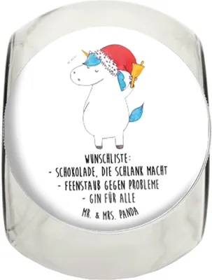 Produktbild von Mr. & Mrs. Panda gewürzglas Einhorn Weihnachtsmann L 870ml - Weiß - Geschenk, Schokolade, Unicorn, Vorratsglas, Süßigkeitenglas, Kaffeedose, glasbehälter, Feenstaub