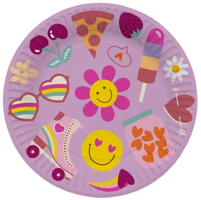 8er-Pack Party-Teller 23 cm, Hippie Boho, Regenbogen, Rosa