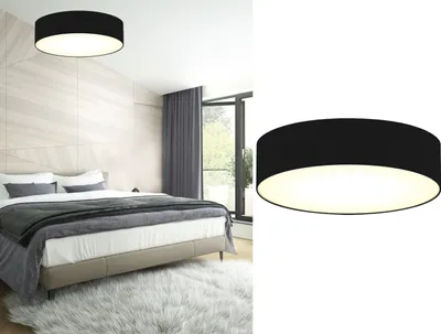 Produktbild von Runde LED Deckenleuchte Ø60 mit schwarzem Stoffschirm - Lampenschirm Deckenlampe