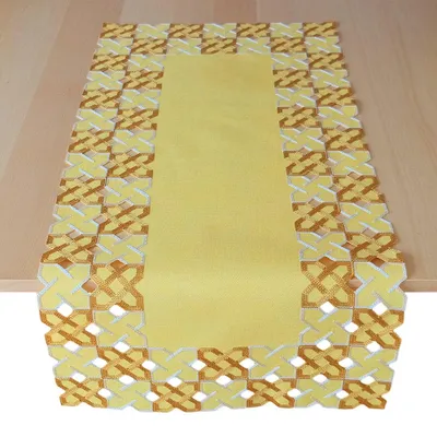 Produktbild von Tischläufer Kurbelstickerei grafisch gelb braun 40x85 cm