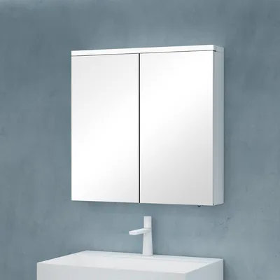 Immagine prodotto di doporro Armadietto a Specchio 70x70cm, Specchio da Parete con 2 Ante in Legno Bianco opaco Spiegelschrank 03