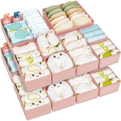 Productafbeelding van Opbergboxen set van 15 stuks, stoffen, roze: 5 grote, 5 middelgrote en 5 kleine