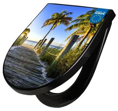 Produktbild von WC Sitz D-Form Schwarz mit Absenkautomatik Motiv Weg zum Strand [TDSCH3 12050]