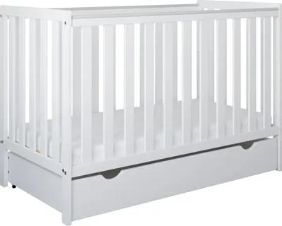Produktbild von ZEE BAMBI Weiß Babybett 120x60 cm 2in1 mit Matratze, Schublade & Schutzbarriere Klassisches Gitterbett 3-Fach Höhenverstellbar Kinderbett