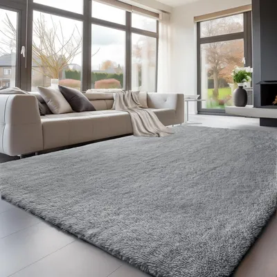 Image de Tapis à poils longs, 275x370 cm, gris clair, lavable, antidérapant, moelleux