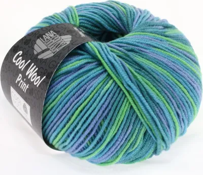Image de Lana Grossa COOL WOOL PRINT 50 g fil à tricoter facile d'entretien en Laine extrafine 160 m couleur 757 - turquoise/pétrole/bleu ciel/vert clair