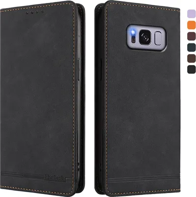 Image de Etui pour Samsung Galaxy S8 Plus, étui rétro en cuirPolyuréthaneavec support et fentes pour cartes de crédit Noir