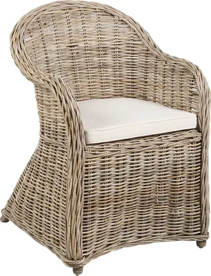 Produktbild von BELIANI Gartensessel Natürlich Rattan mit hoher Rückenlehne Auflage Hellbeige Baumwolle Terrasse Balkon Außen Wohnzimmer Gartenzubehör im Retro Stil
