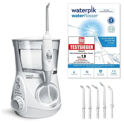 Produktbild von Waterpik Ultra Professional Munddusche,  2026, Precision Pulse Technology, Siegel, bis zu 99,9 Prozent Plaque Entfernung, 6x Aufsätze