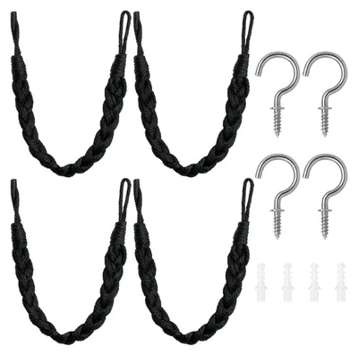 Gardinenbänder-Set, 12-teilig, schwarz, 66 cm, aus Baumwolle und Leinen