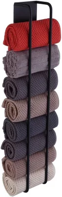 Zdjęcie produktu dla Unyqoos® Samoprzylepny uchwyt na ręczniki, 60 cm, ze stali nierdzewnej, matowy, czarny – do łazienki i kuchni, oszczędza miejsce, montaż bez wiercenia, do 8 zwiniętych ręczników