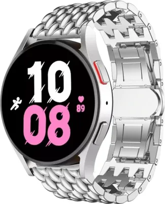 Produktbild von Strap-it Drachenarmband Stahl - Kompatibel mit Samsung Galaxy Watch 5 Armband 44mm Ersatzarmband Edelstahl - Faltschließe - Hochwertiges Material - für Smartwatch 20mm Armband Silber
