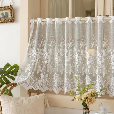 Obrázok produktu pre Sada dvoch krátkych bohémskych závesov z čipky na dekoráciu okien