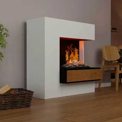 Produktbild von Elektrischer Kamin für Wandmontage – Wasserdampf-Flammen – 109x110 cm, Holzoptik – Modernes Design