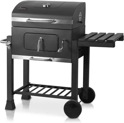 Produktbild von Famanu Holzkohlegrill mit Gusseisenrost und Thermometer - Verstellbare Kohlenwanne