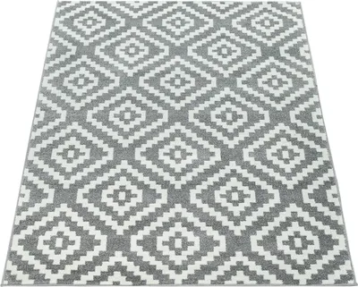 Immagine prodotto di Tappeto soggiorno a pelo corto morbido motivo etnico boho moderno grigio bianco dimensioni 60x100 cm