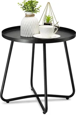 Produktbild von Outdoor Beistelltisch Stahl Terrassentisch Rund Metalltisch Gelb