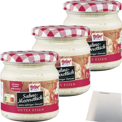Produktbild von Hofgut Sahne Meerrettich 3er Pack (3x190g Glas) + usy Block