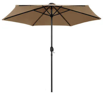 Produktbild von vidaXL Sonnenschirm mit LED-Beleuchtung und Alu-Mast 270 cm Taupe