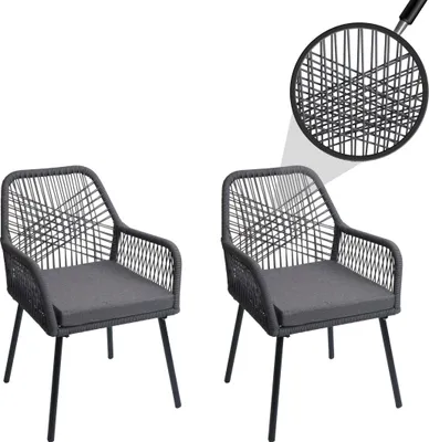 Image de set de 2 chaises de jardin HWC-O12, Outdoor Sitzpolster Aluminium Seilflecht Rope ~ anthracite, housse gris foncé