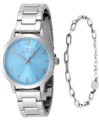 Obrázek produktu pro Invicta Wildflower 49086 – dámské hodinky – quartzový strojek – nerezová ocel s modrým ciferníkem – průměr 34 mm – s odpovídajícím náramkem