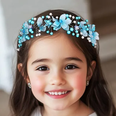 Immagine prodotto di Fascia per capelli con fiori, per bambine - Fiori e stelle blu