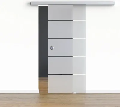 Produktbild von Pertura Glasschiebetür Komplettset Glera 4 Stripes 775x2175 mm inkl.Beschlag Selir Aluminium natur,Griffmuschel