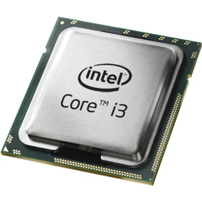 A close-up studio shot of an Intel Core i3 processor on a white background.