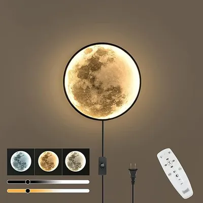 Produktbild von Mond Wandleuchte, LED Wandlampe, Wandlampe mit Stecker und Kabel, Schalter Nachtlichtmodus und Speicherfunktion, für Schlafzimmer Kinderzimmer